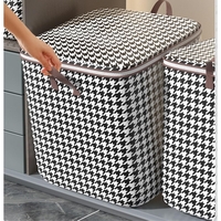 Cutie de Depozitare cu Fermoar, Flippy, Pliabila, Maner Ranforsat, Fermoar Rezistent, pentru Haine, Paturi, Plapumi, Perne, Lenjerii de Pat, Jucarii, 40x50x50 cm, 100 Litri, in Carouri, Alb-Negru