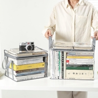 Cutie de Depozitare, Flippy, din PVC + Textil, Rezistenta la Apa, Geanta pentru Carti, 38x24x32 cm, Transparent-Alb