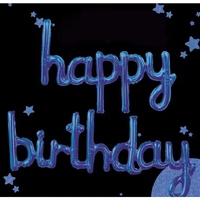 Set Baloane din Folie Metalizata, Flippy, Model Happy Birthday, 45x85 cm, 45x124cm, Baloane Party, Ambalaj Individual, Pai Inclus, Umflare cu Aer sau Heliu, Albastru