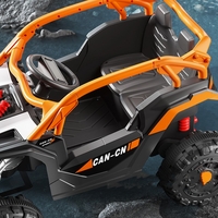 Masina Electrica pentru Copii, Flippy, Tip Buggy/UTV Off-Road Dual Drive, Conectare Bluetooth, Telecomanda, Lumina Intermitenta si Muzica, Baterie 380*2, 6V 7Ah, 97 x 62 x 58 cm, Portocaliu Negru