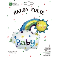 Balon din Folie Metalizata, Flippy, Figurina Soare si Nor, Tema Botez, 60x53 cm, Ambalaj Individual, Pai Inclus, Umflare cu Aer sau Heliu, Albastru