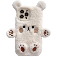 Husa de Protectie, Flippy, pentru Apple iPhone 12, Model Ursulet Pufos cu Urechi, Maini si Picioare, Antisoc, Rezistenta la Impact, Protectie Camera, Alb