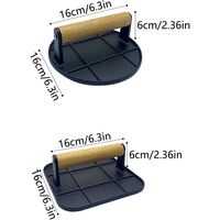 Presa Manuala pentru Carne, Flippy, din Aliaj de Aluminiu, Maner din Lemn, Presa pentru Burgeri, Usor de Curatat si Folosit, Patrata, 16x16x6 cm, Neagra