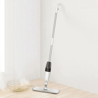 Mop plat, Flippy, cu pulverizator, pentru uz casnic, plastic, rezerva de mop din microfibra, 125x40 cm, Alb/Negru