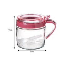 Recipient Condimente, Flippy, din Stilca, 180 ml, cu Maner si Lingurita, 8 x 9 cm, Capac Transparent, Roz