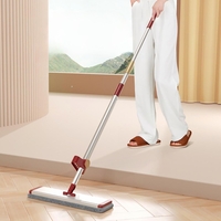 Mop Plat cu Laveta din Microfibra, Flippy, Pentru Uz Casnic, cu 2 Lavete Incluse, Sistem de Stoarcere, Tija Telescopica 130 cm, Rotire 360°, 42 x 130 cm, Rosu
