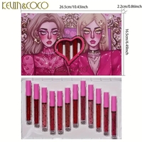 Set 12 Lip Gloss Kevin&Coco, nuante de rosu, rose, nude, cutie dreptunghiulara, 26.5x16.5x2.2 cm, 200 g, multicolor