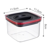 Cutie de Depozitare Alimente, Flippy, Cutie de tip Container, Recipient pentru Cereale in Bucatarie, S 11.5 x 11.5 x 8 cm, volum 600 ml, Transparenta cu Capac Negru