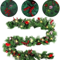 Ghirlanda de Craciun, Flippy, din Brad Artificial cu Decoratiuni, cu Baterii, 50 LED-uri, 270 cm, Verde