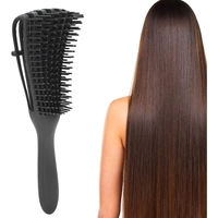 Perie Flexibila, Flippy, pentru Descurcat Par Cret/Umed si Uscat, 8 Brate Mobile, din TPE, 24.5 x 4.5 x 2 cm, Negru