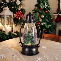 Decoratiune Luminoasa, Flippy, Felinar de Craciun, cu Lumina LED, Ornament Model Lampa cu Ulei Brad de Craciun, cu Maner, 14x7x6 cm, Negru