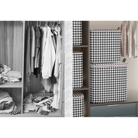 Cutie de Depozitare cu Fermoar, Flippy, Pliabila, Maner Ranforsat, Fermoar Rezistent, pentru Haine, Paturi, Plapumi, Perne, Lenjerii de Pat, Jucarii, 40x50x50 cm, 100 Litri, in Carouri, Alb-Negru