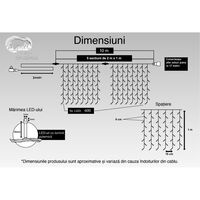Instalatie Craciun, Tip Perdea, IP44, 10 m x 1 m, 600 LED-uri, Albastru, cu flash, Transformator, Interconectabila, Prelungitor 3 m inclus, Fir transparent, Interior/ Exterior, Flippy