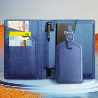 Portofel pentru Pasaport si Carduri, Flippy, 23x16 cm, 70g, din Piele PU, Suport Pix, Accesoriu Suport Eticheta, Unisex, Multifunctional, Albastru