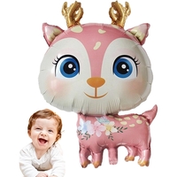 Balon din Folie Metalizata, Flippy, Mini Figurine, Model Cerb, Tematica Aniversare, 49x74.5 cm, Ambalaj Individual, Pai Inclus, Umflare cu Aer sau Heliu, Roz