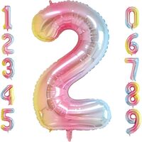 Balon din Folie Metalizata Gradient Flippy, Figurina Cifra, Tema Aniversare 100 cm, Ambalaj Individual, Pai inclus, Umflare cu Aer sau Heliu, Multicolor, Cifra 2