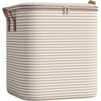 Cutie de Depozitare cu Fermoar, Flippy, Pliabila, Maner Ranforsat, Fermoar Rezistent, pentru Haine, Paturi, Plapume, Perne, Lenjerii de Pat, Jucarii, 56x45x56 cm, 150 Litri, in Dungi, Bej