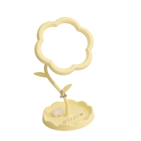 Oglindă de Machiaj pentru Birou, Flippy, Rotativă, Detasabilă, Model de Floarea Soarelui, Suport pentru Inele, cu Depozitare, Galbena