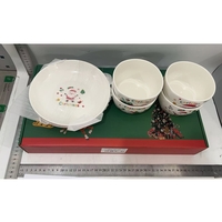 Set Vesela Festiva, Flippy, Tema Craciun, 4 x Boluri 300 ml, 2 x Farfurii 18 x 3.4 cm, din Ceramica, Model 2, Multicolor