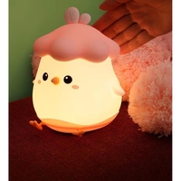 Lampa de Veghe pentru Copii, Flippy, din Silicon, Senzor Tactil, Model Pui, Lumina Calda, Protectie pentru Ochi, Incarcare USB, Capacitate Baterie Incorporata 800mAh, 11 x 10 x 12.4 cm, Roz