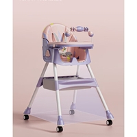 Scaun de Masa pe Roti pentru Copii, Flippy, 2 Tavite si Husa Detasabile, Multifuncțional, Stabil, Centura de Siguranta, Spatar Reglabil Moale, Balansoar, Cos de Depozitare, de la 6 Luni, Mov