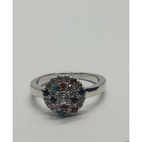 Inel Argint 925 Floare cu Pietre Colorate M 51