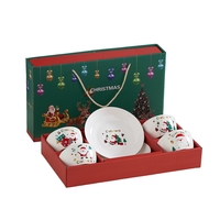 Set Vesela Festiva, Flippy, Tema Craciun, 4 x Boluri 300 ml, 2 x Farfurii 18 x 3.4 cm, din Ceramica, Model 2, Multicolor