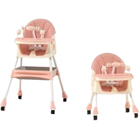Scaun de Masa 2in1, Flippy, pentru Copii de la 6 luni - 5 Ani, Inaltime Reglabila, Centura in 5 Puncte, Tava de Masa, Roti cu Frana, Cos Depozitare, Jucarie Inclusa, 94 x 78 x 60 cm, Roz