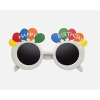 Ochelari Rotunzi Happy Birthday, Flippy, Tematica Aniversare, Protectie Soare, din Plastic, 18.5x11.5 cm, Alb