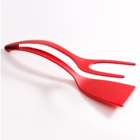 Spatula Multifunctionala tip Cleste, Flippy, Spatula Cleste pentru Gatit, Silicon PP, pentru Alimente, Carne, Paine, 31 x 8.5 cm Rosu
