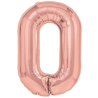 Balon din Folie Metalizata Flippy, Figurina Cifra, Tema Aniversare 40 cm, Ambalaj Individual, Pai inclus, Umflare cu Aer sau Heliu, Rose Gold, Cifra 0