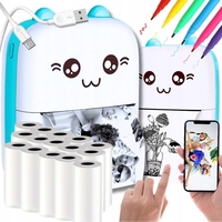 Mini Imprimanta Foto Portabila, Flippy, Incarcare USB, Bluetooth, Model Ursulet, 12 x 9 x 5 cm, Alb Albastru