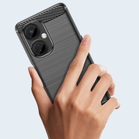 Husa Protectie pentru OnePlus Nord CE3 Lite, Flippy, din Silicon TPU Moale, Textura Periat, Anti Cadere, cu Element Carbon, Negru