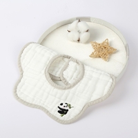 Baveta Tip Floare, Flippy, din Bumbac, pentru Copii 0-12 Luni, Rezistenta la apa, 8 Straturi, Model Tricotat cu Panda, 26 x 29 cm, Alb