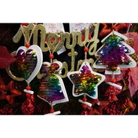 Ornament de brad inima din paiete, Flippy, multicolor, lemn, 18 cm