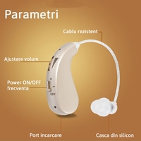 Aparat auditiv retroauricular BTE Reincarcabil, Flippy, Set 2 bucati Stinga Dreapta, Standard European, Aparat auditiv Cu incarcator, Aparat pentru Auz, 12 x 8.5 x 4 cm, 89 g,  Auriu