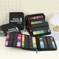 Set Carioci pe Baza de Apa, Flippy, 2 in 1, pentru Pictura, Caligrafie, 72 Culori, Penar Negru, Corp Carioca Negru, 24.5 x 18.5 x 5 cm, Multicolor