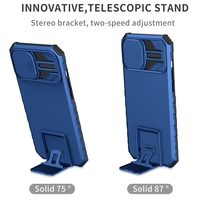 Husa Defender cu Stand pentru iPhone 13, Albastru, Suport reglabil, Antisoc, Protectie glisanta pentru camera, Flippy