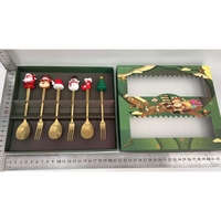 Set 6 Tacamuri, Flippy, Tema Craciun, 3 Linguri + 3 Furculite, cu Figurine, din Otel Inoxidabil, Cutie Cadou, 19 x 22 x 2.2 cm, Auriu