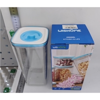 Cutie de Depozitare pentru Bucatarie, Flippy, 2L, din ABS+PET+Silicon, Capac Alb/Albastru, 11.5 x 23 x 8 cm, Transparent