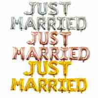 Set Baloane din Folie Metalizata, Flippy, Model Just Married, Litere de 40 cm, Baloane Party, Ambalaj Individual, Pai, Ata si Adeziv Incluse, Umflare cu Aer sau Heliu, Roz