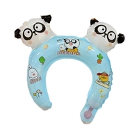 Balon din Folie Metalizata, Flippy, Tip Coronita cu Urechi, Model Panda Mirat, Ambalaj Individual, Pai Inclus, Umflare cu Aer sau Heliu, 30 x 27 cm, Bleu