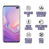 Folie Sticla Securizata Curbata Flippy pentru Samsung S10 Plus cu recunoastere a amprentelor digitale, 9H, lipici margine, contur negru