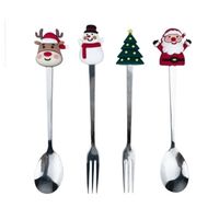 Set 4 Tacamuri, Flippy, cu Figurine de Craciun, din Otel Inoxidabil, 2 Furculite, 2 Linguri, Cutie Festiva, 13.5 cm, Rosu