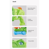 Pistol cu Apa pentru Copii, Rezervor, Pentru Piscina/Plaja, Flippy, 6ani+, Tiranozaur, 3 duze, Verde, 1440ML