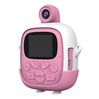 Camera Instantanee pentru Copii, Flippy, cu Functie de Printare, Cablu USB-C, Bluetooth, Compatibil iOS/Android, Camera Frontala + Selfie, Model Iepure, Snur Inclus, Roz