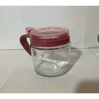 Recipient Condimente, Flippy, din Stilca, 180 ml, cu Maner si Lingurita, 8 x 9 cm, Capac Transparent, Roz