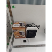 Mini Aeroterma, Flippy, Mini Radiator Electric, Putere 900 W, Buton cu 2 Trepte de Temperatura, Inchidere Automata, cu Maner de Prindere, 15x10.3x21 cm, Alb/ Negru