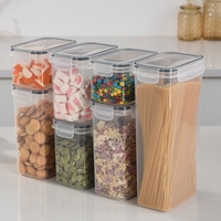 Cutii de depozitare alimente, Flippy, Set din 7 Cutii pentru Condimente, Cereale, Cutii pentru Bucatarie, din Plastic PP, Cutii Alimentare, Diferite Dimensiuni, Transparente
