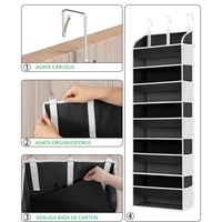 Organizator Suspendat pentru Usi, Flippy, din Nailon si Plasa, Baza de Carton Ingrosat, 5 Buzunare Principale + 10 Buzunare Laterale, 140 x 39 x 17 cm, 3 Carlige Incluse, Negru